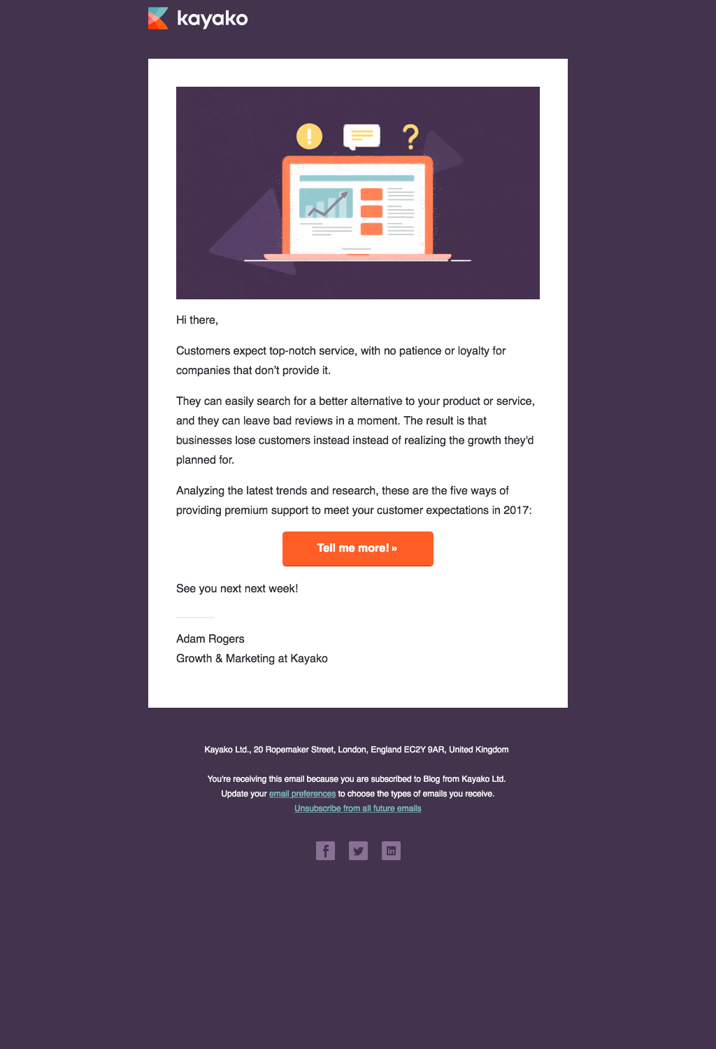 Kayako email newsletter design after rebranding