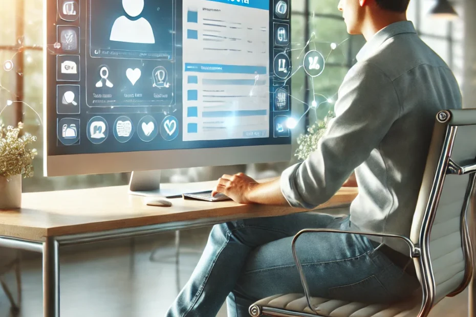 A person sitting at a desk in front of a computer screen displaying a social media website, representing modern customer engagement trends.