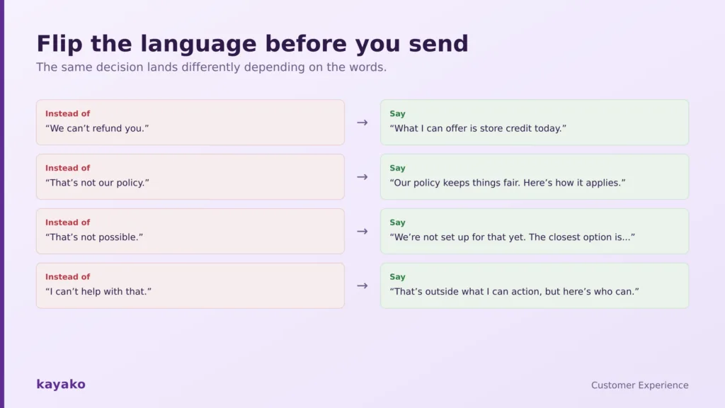 flip the language before you send say no to customer