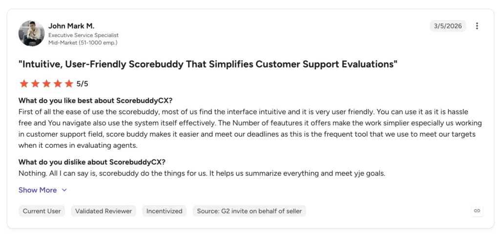 scorebuddy user reviews on G2