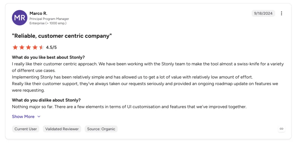 stonly user reviews on g2