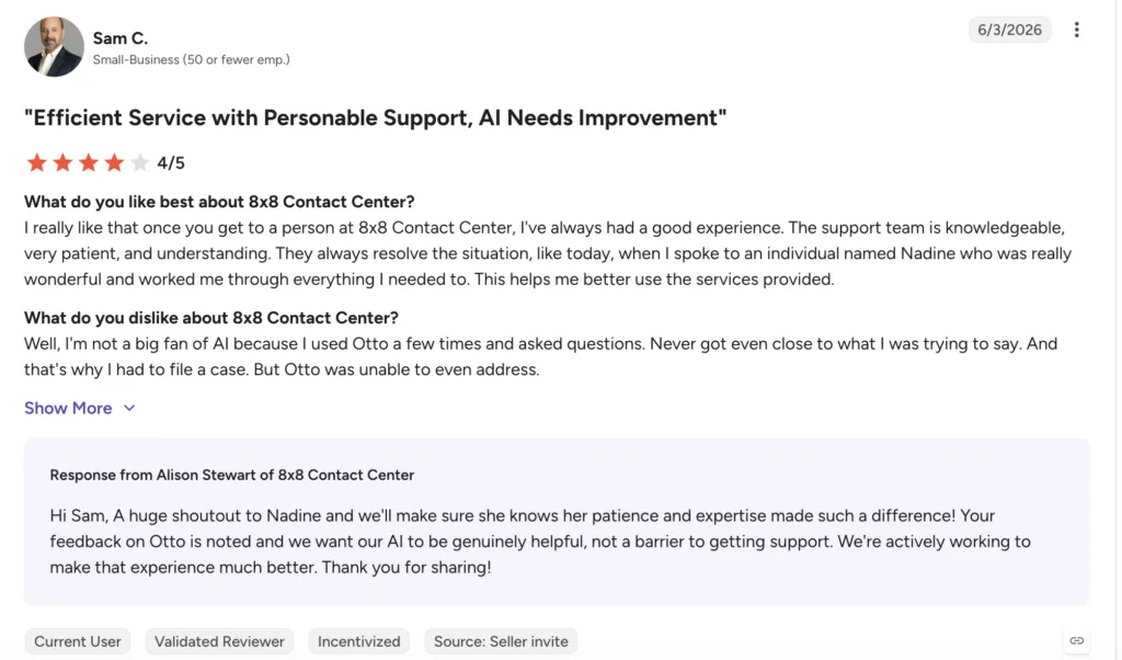 8x8  user reviews on g2