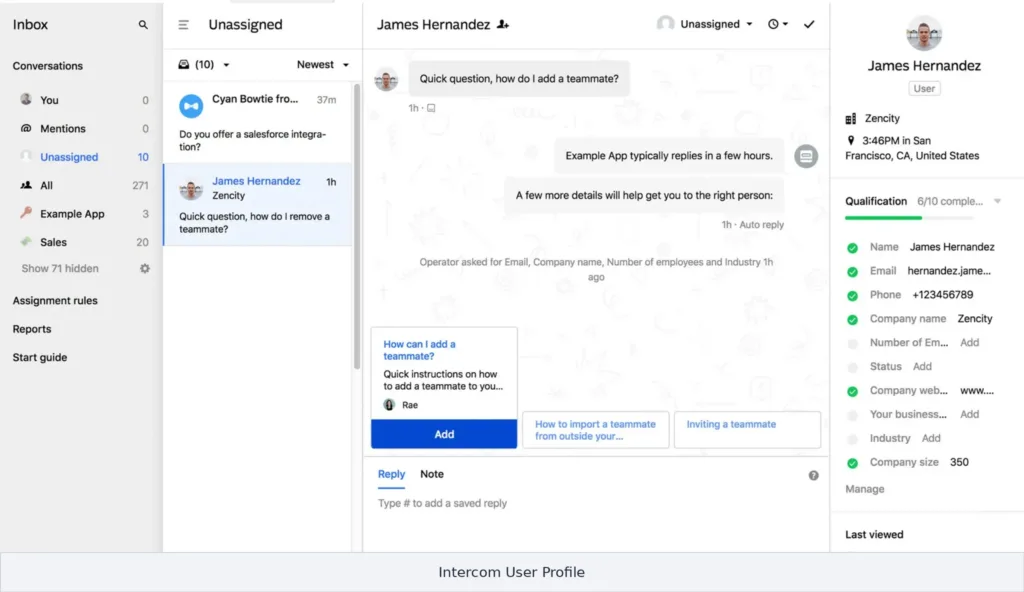 intercom user profile