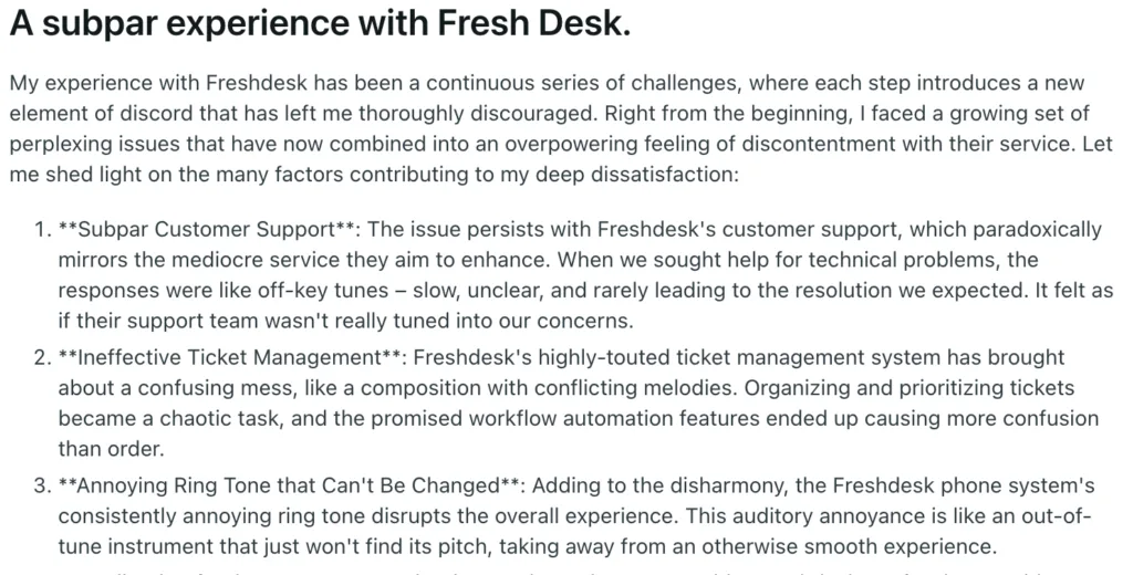 subpar experience about freshdesk