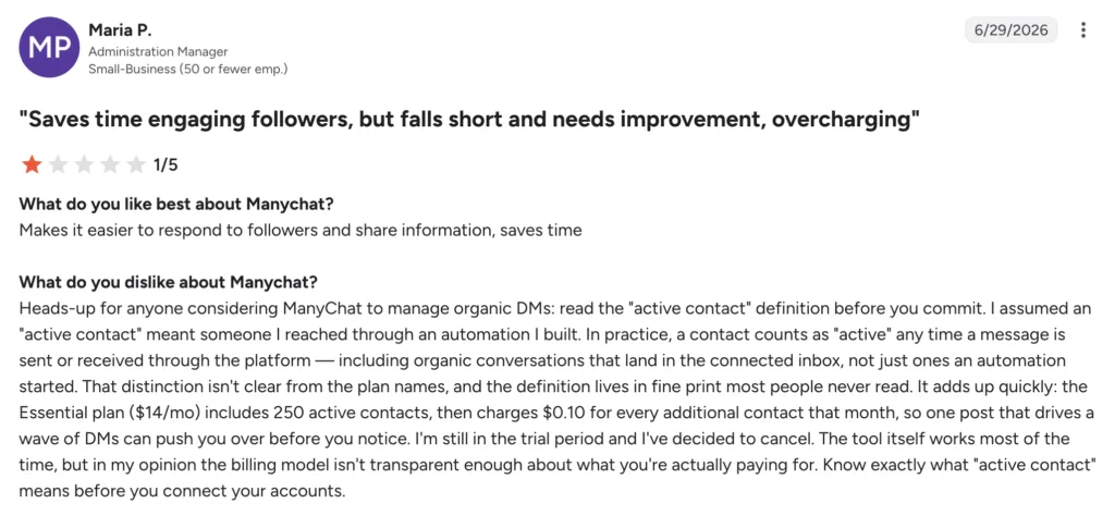 what people wont like about manychat pricing